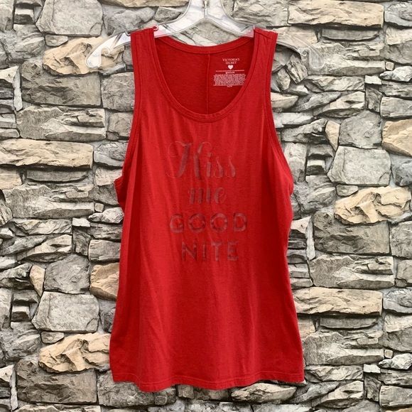 #03 Victoria’s Secret Kiss Me Good Nite Red Racerback Tank Top Shirt X-Small XS - Picture 1 of 3